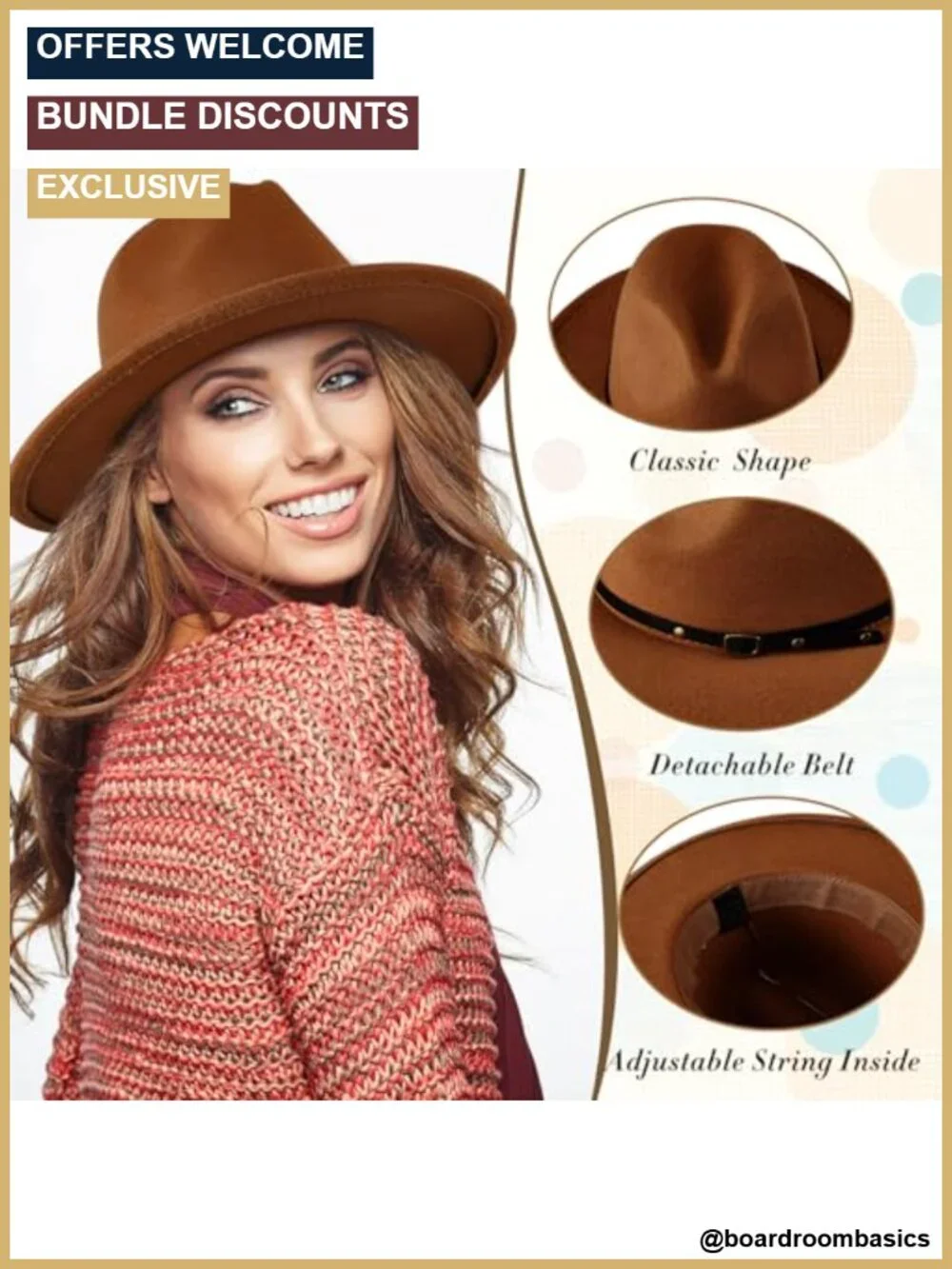 6 Pack Felt Fedora Hats for Women Men with Belt Buckle